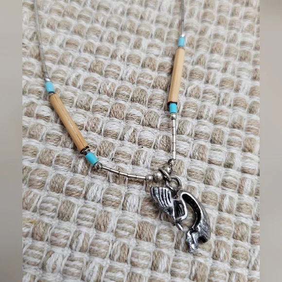 Native American Sterling Silver 925 necklace with beads and pendant 16 i… - Picture 3 of 7